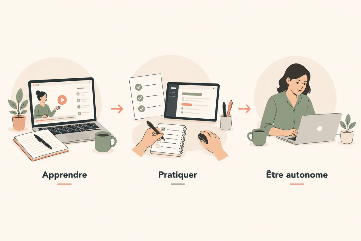 Apprendre, pratiquer puis devenir autonome comme assistante digitale