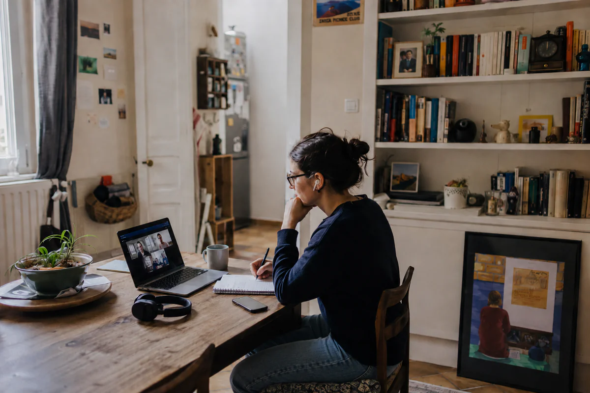 Assistante digitale travaillant à distance en visioconférence